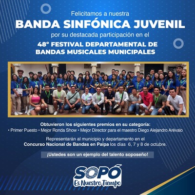 Nuestra Banda Sinfónica Juvenil obtuvo varios premios en Villeta y nos representará en el nacional de bandas, dejando en alto el nombre de nuestro municipio.