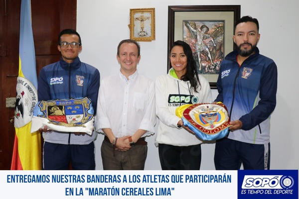 Entrega oficial de banderas de Sopó y Colombia a tres de nuestros deportistas de Atletismo